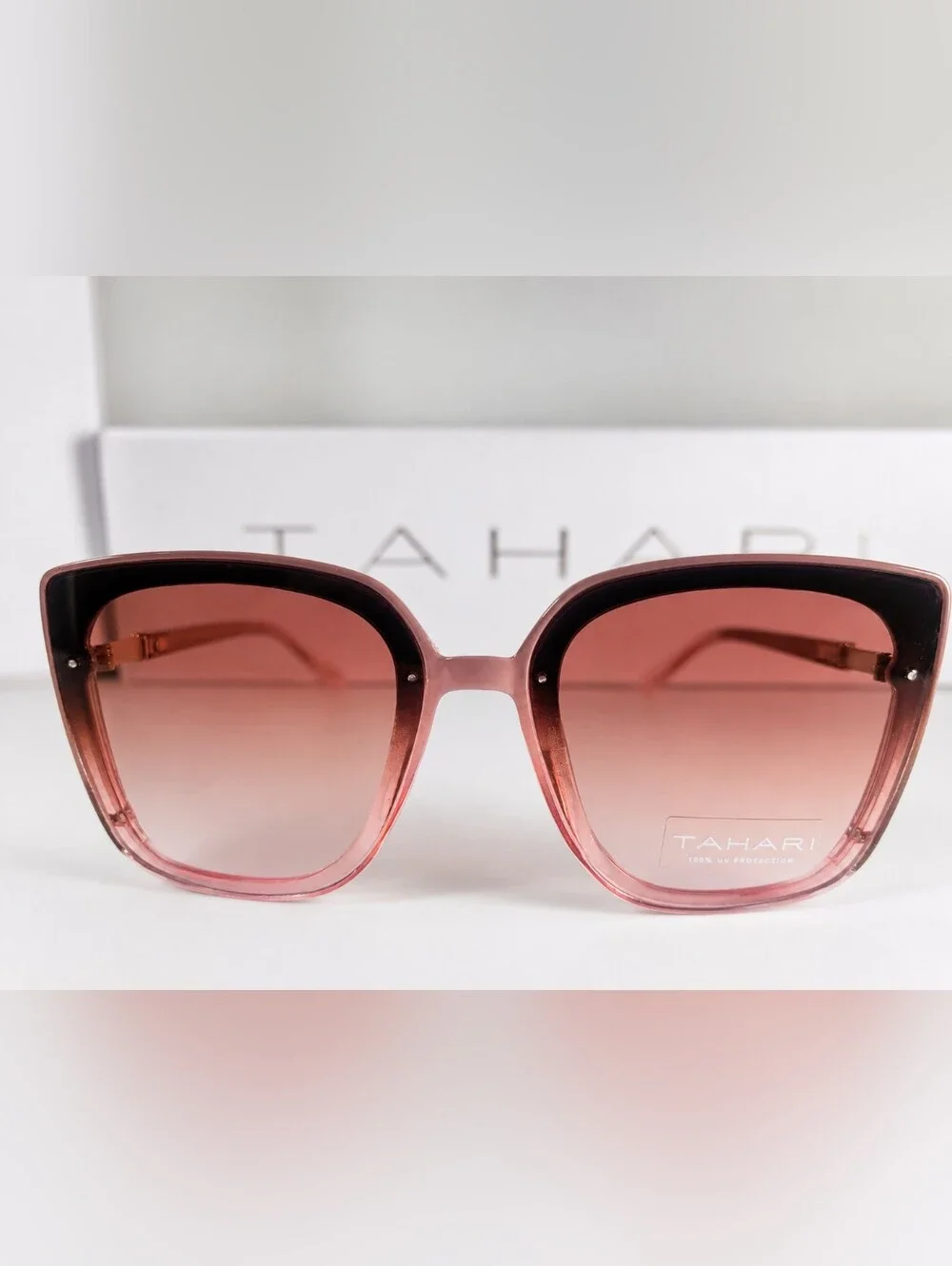 Tahari Contemporary Luxury Oversized Pink Rose Gold Ombre Sunglasses NWT